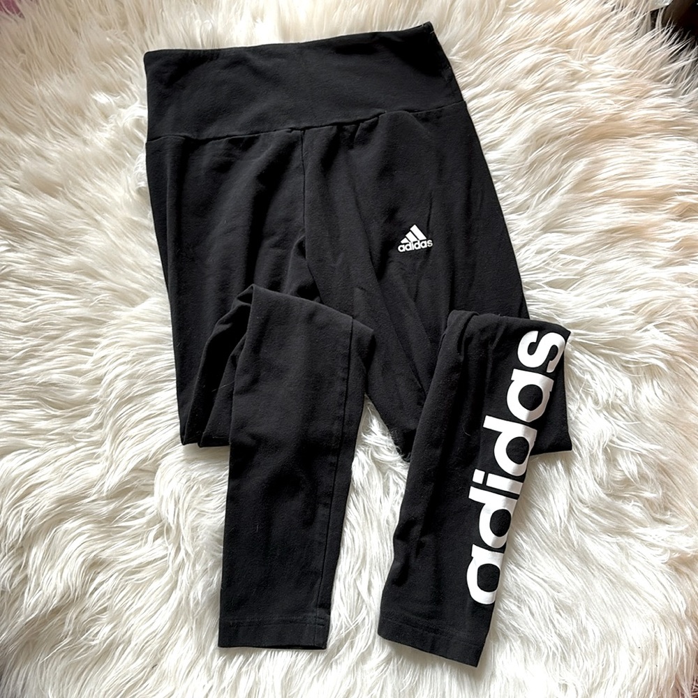 Adidas Black Track Pants with White Logo on Left Leg